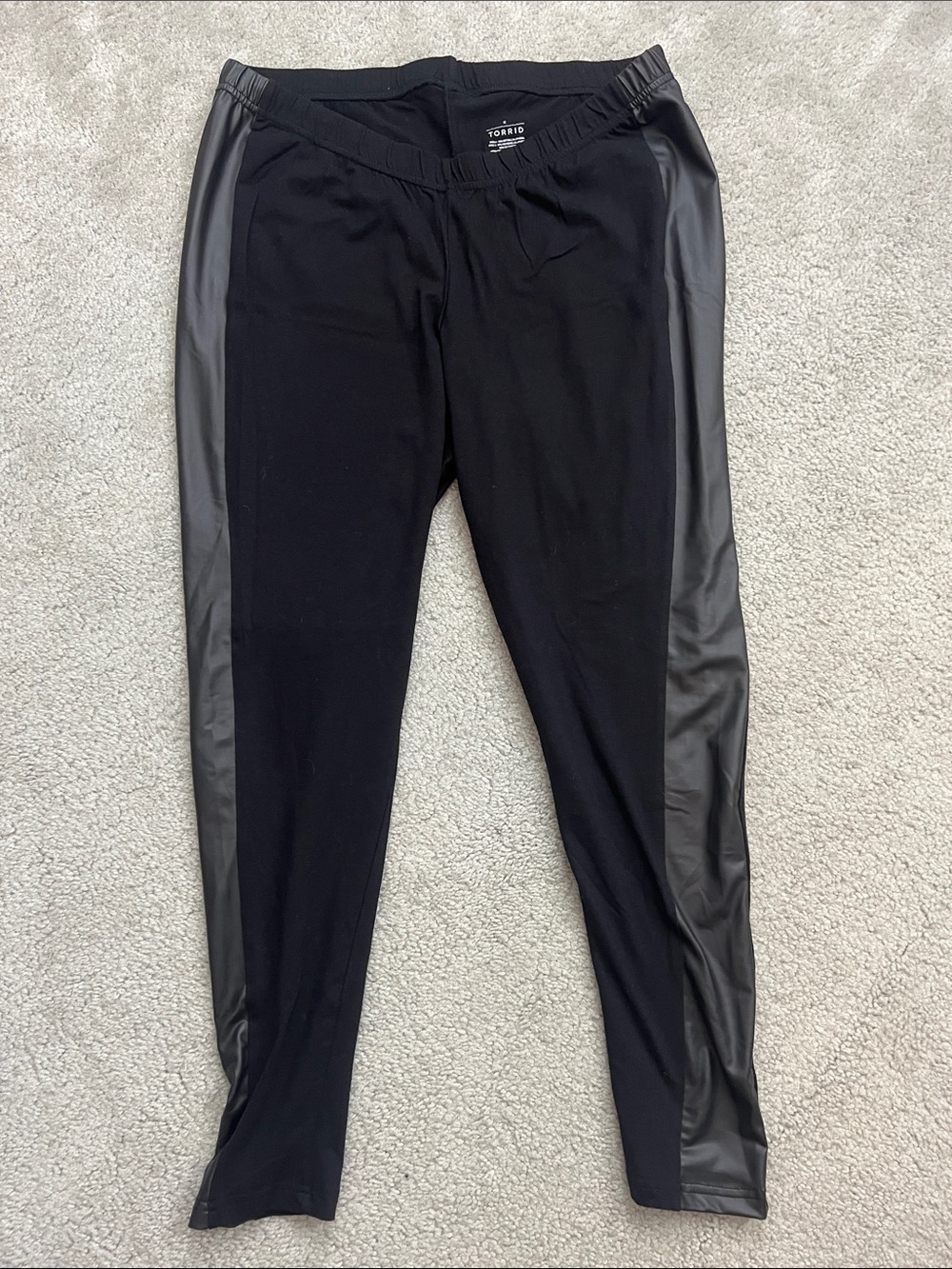 torrid Black Leggings with Faux Leather Side Stripe